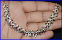 Certified Natural 6.5CTS VS F Diamond Ruby 18K Solid Gold Necklace Earrings Set