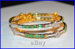 Certified Natural 6.5cts Vs F Diamond Colombian Emerald 18k Gold Bangle Bracelet
