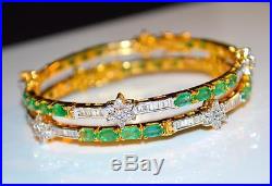 Certified Natural 6.5cts Vs F Diamond Colombian Emerald 18k Gold Bangle Bracelet