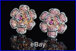 Certified Natural 8Cts Diamond Sapphire 18K Solid Gold Camellia Flower Earrings