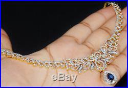 Certified Natural 9.5Cts Diamond Sapphire 18K Solid Gold Necklace Earrings Set