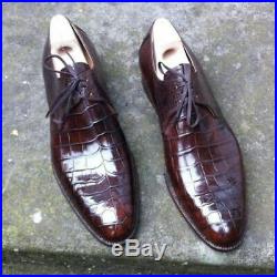 Classic Handmade Men, s Brown Leather Shoes, Formal Crocodile Texture Leather Men