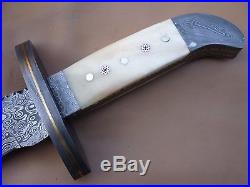 Custom Damascus Steel Hunting Bowie Knife / Sword / Dagger / Camel Bone Handle