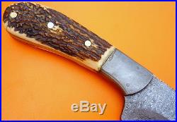 Custom Handmade Damascus Steel Hunting Knife Bush Craft Survivor Machete Stag