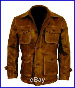 Distressed Brown Coat 3/4 Vintage Genuine Sheepskin Leather Jacket For Men's