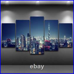 Dubai City United Arab Emirates Burj Khalifa Night Skyline Scene Framed 5 Piece