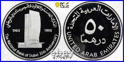 Emirates, Silver 50 Dirhams 1998 National Bank 35th Anni. Pcgs Pr 69 Dc, Rarem