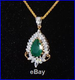 Estate Asian 22K 916 Solid Gold Emerald CZ Pendant Locket Necklace 18K 14K