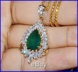 Estate Asian 22K 916 Solid Gold Emerald CZ Pendant Locket Necklace 18K 14K
