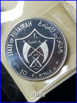 FUJAIRAH 10 Riyals 1969 MOON LANDING AG PROOF BU very rare