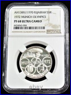 Fujairah. Silver Proof 1972 Munich Olympics 5 Riyals AH 1389 (1970) PR68 UC NGC