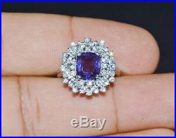 GIA Natural 3CTS VS F Diamond No Heat Color Change Sapphire Solid 18K Gold Ring