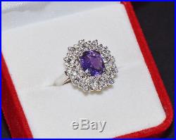 GIA Natural 3CTS VS F Diamond No Heat Color Change Sapphire Solid 18K Gold Ring