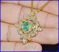 GIA Natural 5.21Cts VS F Diamond Colombian Emerald 18K Solid Gold Slide Pendant
