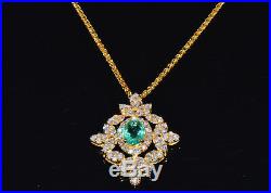 GIA Natural 5.21Cts VS F Diamond Colombian Emerald 18K Solid Gold Slide Pendant