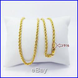 Genuine 22K Gold Chain Necklace 18 Rope Lobster Claw Clasp Hallmarked 916