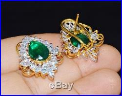 Gorgeous 22K 22C 916 Solid Gold Emerald Cz Cubic Zircon Cluster Clip Earrings