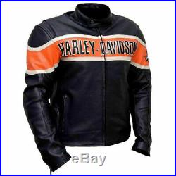 HD Lane Harley Davidson Moto Cow Hide Noir Black Leather Jacket for Men
