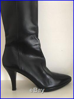 Ladies Black Italian Leather BALLY Knee High Boots Size 6 (39) Steampunk