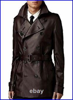Men's Brown Leather Trench Coat New Style Vintage Jacket