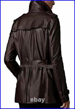 Men's Brown Leather Trench Coat New Style Vintage Jacket