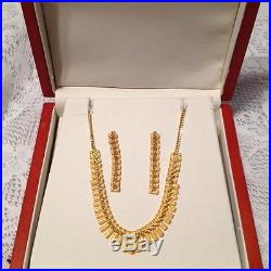 NEW 22 KT Yellow Gold Necklace and Earrings Set Wedding 20 Grams! Unique