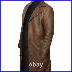 NEW Leather Trench Coat Long Coat For Men Genuine Sheepskin Full Length Jacket