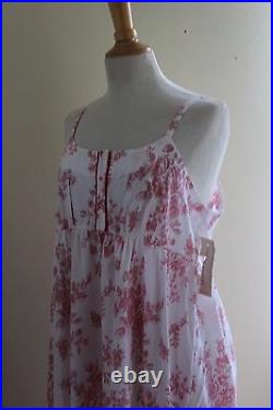 NWT Laura Ashley White Red Toile Print Summer Sun Slip Ruffle Hem Dress Sz M