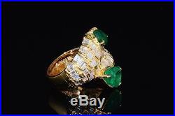 Natural 5.25CTS VS F Diamond Emerald 18K Solid Gold Bypass Dinner Cocktail Ring