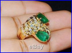 Natural 5.25CTS VS F Diamond Emerald 18K Solid Gold Bypass Dinner Cocktail Ring