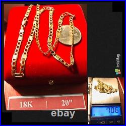 New 18K Fine 750 Saudi Real Gold 20long Mens Womens Mariner Necklace 5mm 7.06g