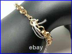 New 18K Saudi Gold Round Chain Link Bracelet Size 7.5