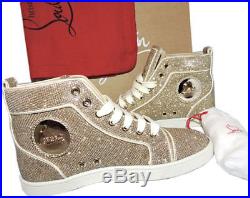 New 34 Christian Louboutin Gold Glitter Sneakers High Top Athletic Shoe Luminor