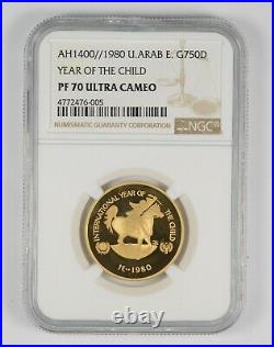 PF70 UCAM 1980 (AH1400) United Arab Emirates 750 Dirhams Gold Coin NGC 9785