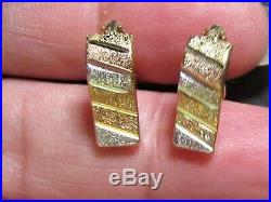 Pre-owned 750 (18k) 18 Karat Solid Gold Tricolor Earrings, English Clasp