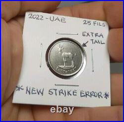 Rare Error United Arab Emirates 2022 25 FILS Coin Gazelle extra/extended tail