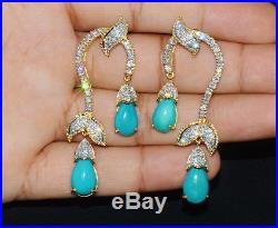 Rare Natural 48.6Cts VS F Diamond Turquoise 18K Solid Gold Necklace Earrings Set