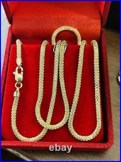 Real 18K 750 Fine Saudi Yellow Gold 22 Mens Womens Snake Necklace 8.2g 2.5mm