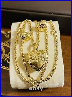 Real 18K Fine 750 Saudi UAE Gold 18 Long Heart Set Necklace With 8.2g 2.5mm