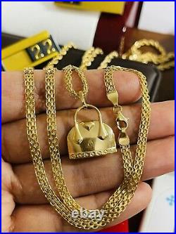 Real 18K Fine 750 Saudi UAE Gold 18 long Womens Purse Set Necklace 3.5mm 6.35g