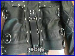 Real Black Leather Heavy Duty Padded Straight Restricted Bondage Buckle Jackets