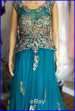 Royal Dubai Peplum bridal Gown Dress Crystal Embroidery Floor Length size 10-22