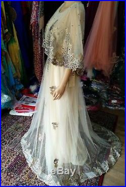 Royal ivoy Dubai cape bridal Gown Dress Crystal Embroidery Floor Length size8-22