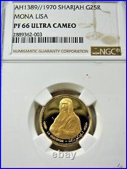 Sharjah 1970 Mona Lisa Gold Proof 25 Riyals NGC PF66 UCAM