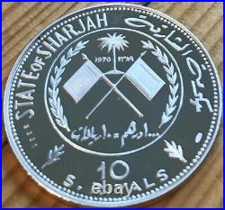 Sharjah, Silver 10 Riyals 1970 Bolivar (e9) Proof, Rare