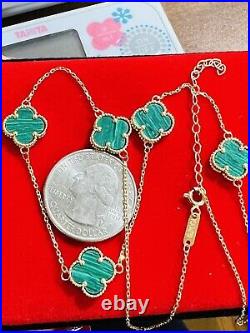 Solid 18K Fine 750 Saudi Real Gold 16/18 Womens GreenClover Necklace 6.1g 1mm