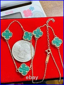 Solid 18K Fine 750 Saudi Real Gold 16/18 Womens GreenClover Necklace 6.1g 1mm
