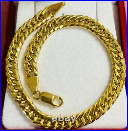 Solid 21K 875 Fine Saudi Real Gold 8Long Mens Womens Cuban Bracelet 6.5mm 9.5g