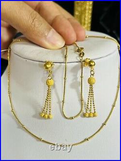 Solid 22K 916 Yellow Saudi Fine Gold 18 Long Womens Necklace Earring 1mm 8.0g