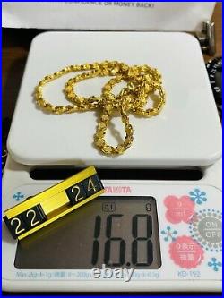 Solid 22K Yellow Real Saudi Gold 916 Mens Damascus Necklace 24 Long 16.8g 6mm